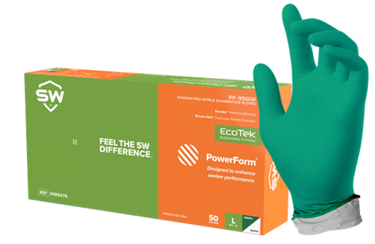 PF-95GW SW Safety® PowerForm® EcoTek® EnerGel® Biodegradable Nitrile Exam Gloves w/ Breach Alert™